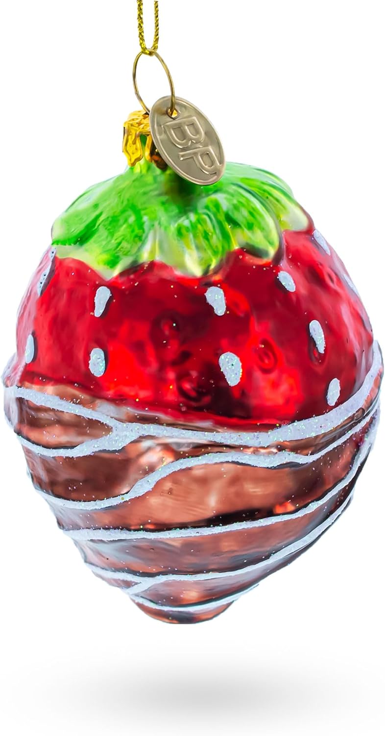 Chocolate-Dipped Strawberry Blown Glass Christmas Ornament - Image 3
