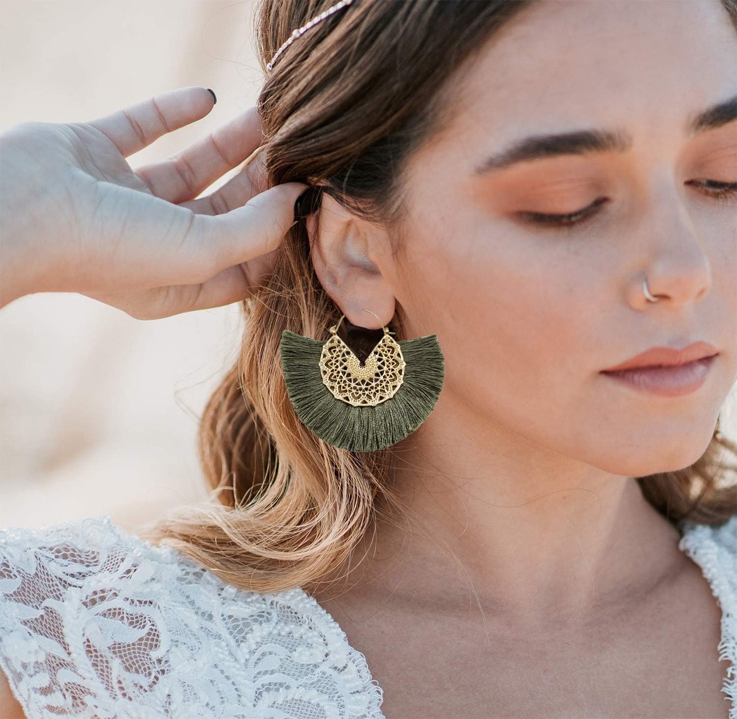 Tassel Hoop Earring Statement Thread Dangle Earrings Stylish Long Fringe Drop Earrings Lightweight Long Swingy French Hook Earrings for Women - Image 2