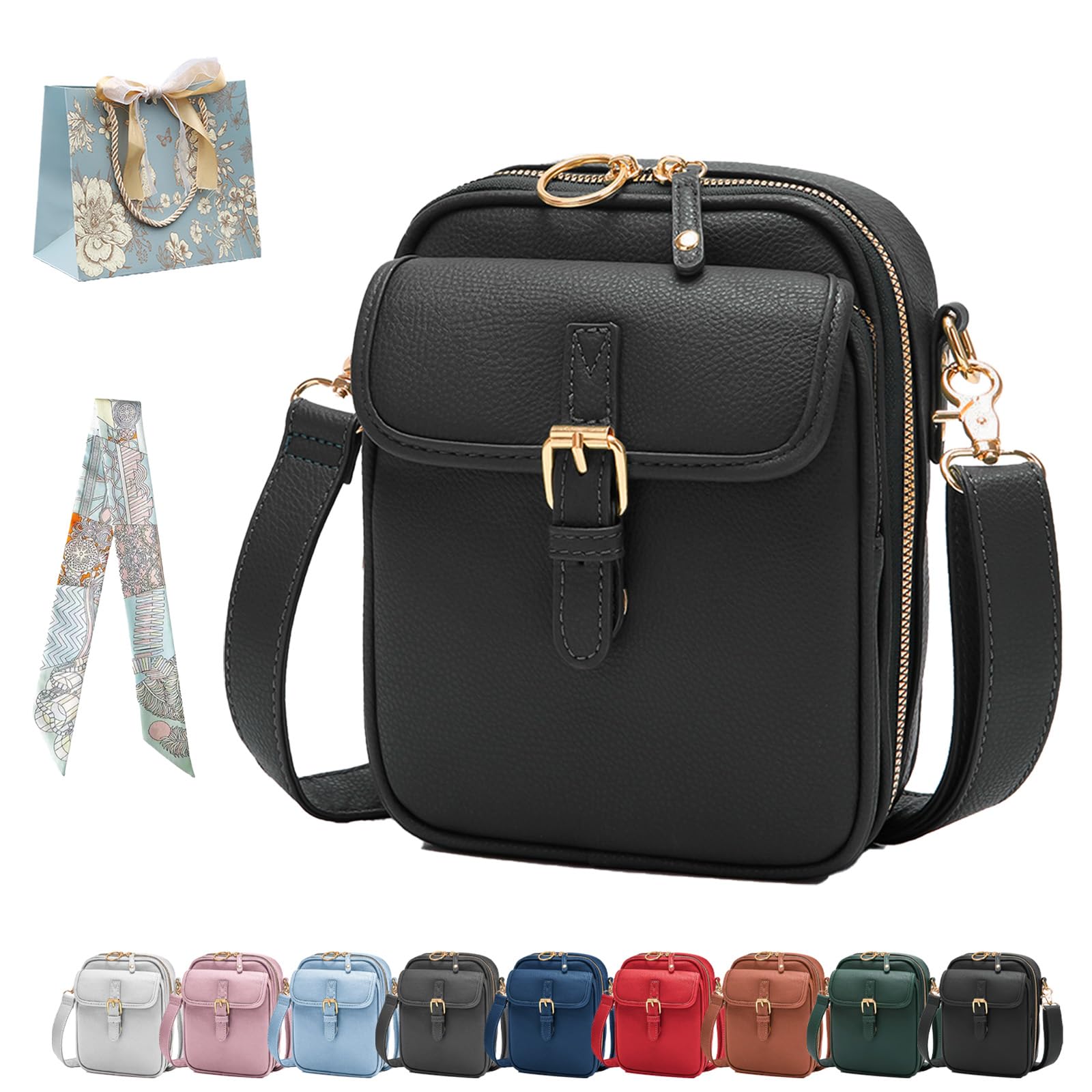 DDRIC Crossbody Leather Bag for Women, Crossbody Leather Bag, Retro Double-Layer Large Capacity Mini Crossbody Bags