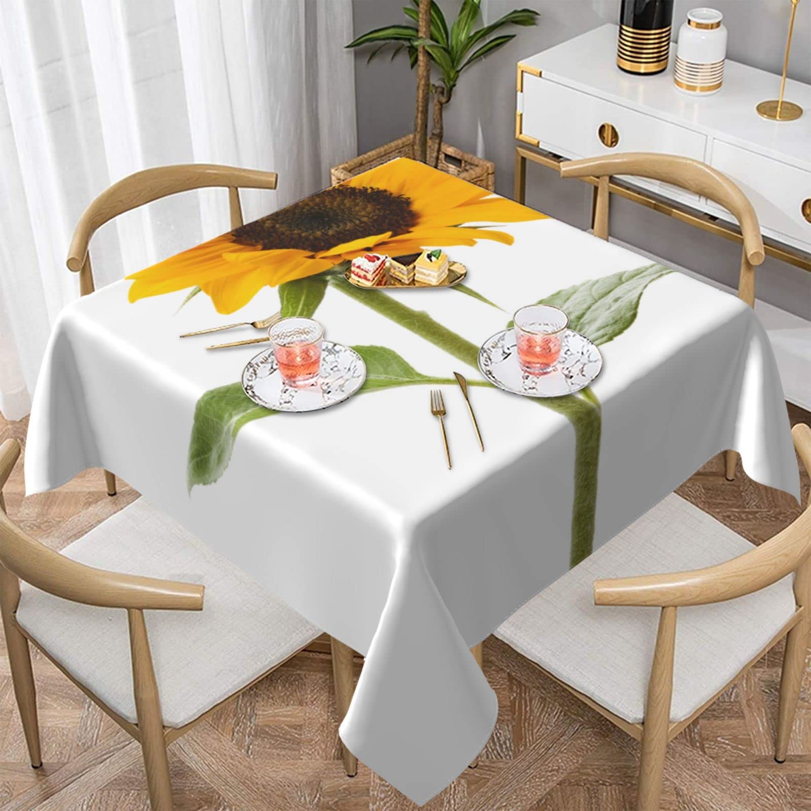 DCEHGEW Bloom Sunflower Prints Square Tablecloth 137x137 CM, Waterproof Fabric Table Cloth for Dining Table, Farmhouse Table Cover for Kitchen Dining Tabletop Decoration