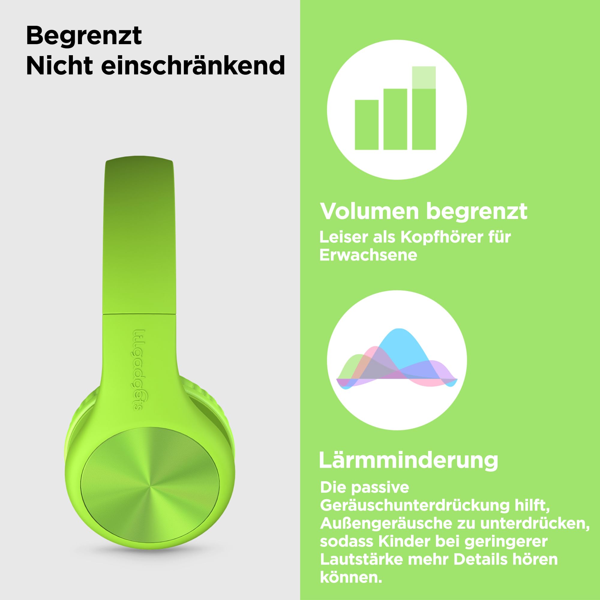 LilGadgets Connect+ Pro-Kopfhörer für Kinder und die Schule – speziell für den Komfort von Kindern entwickelt, faltbares Over-Ear-Headset mit Inline-Mikrofon, kabelgebundene Kopfhörer