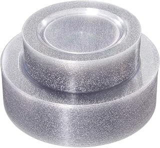 WDF 120PCS Silver Plastic Plates- Disposable Silver Glitter Plates, Premium Heavy Duty 60-10.25" Dinner Plates and 60-7.5" Salad Plates for Parties &Wedding