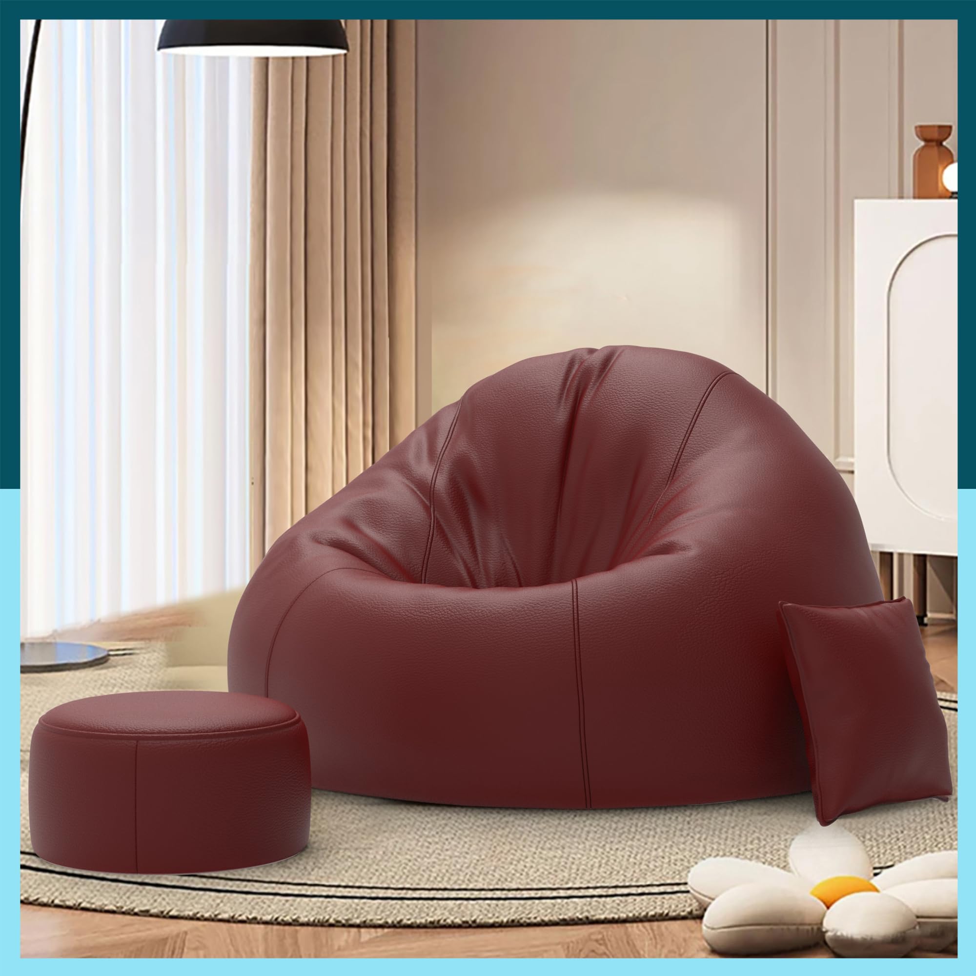 BiggieBean Bag with Beans Filled 4XL Bean Bag Sofa with Free Cushion and Footrest - Official : SnuggleSofa Combo (Matching Color : Regular, Maroon)