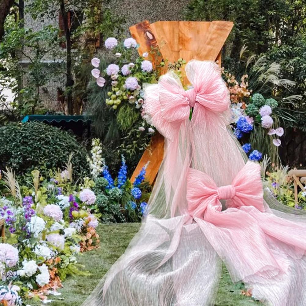 Riesige Schleifendekoration große Rosa Hochzeitsschleife Plissierte Schleife Dekoschleifen für Hochzeit, Verlobung, Junggesellinnenabschied, Babyparty, Hintergrunddekoration 47cm*180cm