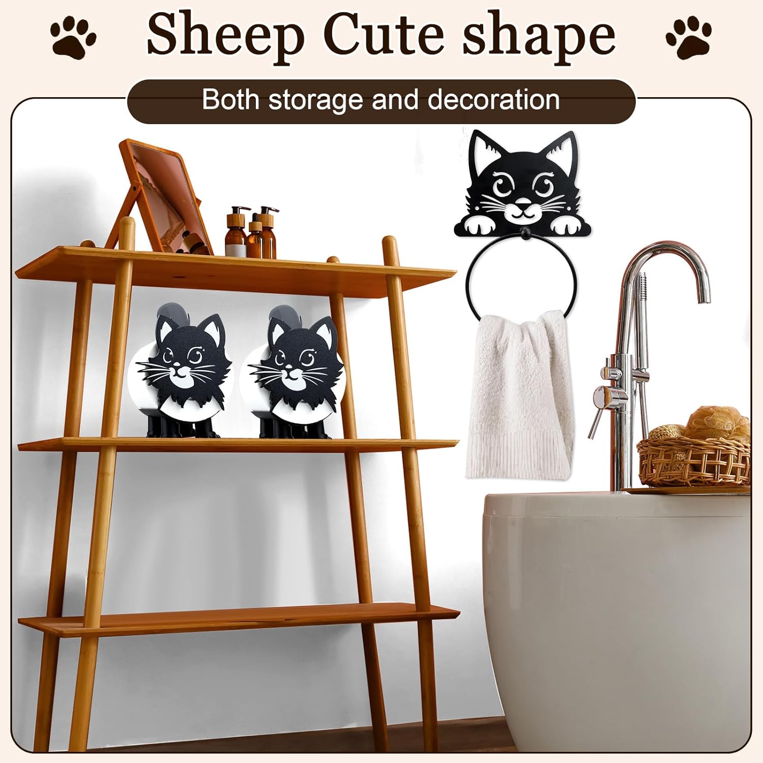 3 PACK Cat Toilet Roll Holder And Cat Metal Towel Ring 3D Printed Black Cat Paper Towel Holder Cat Bathroom Decor Funny Toilet Paper Holder Cat Bathroom Set of 3 Christmas Thanksgiving Gifts for Women