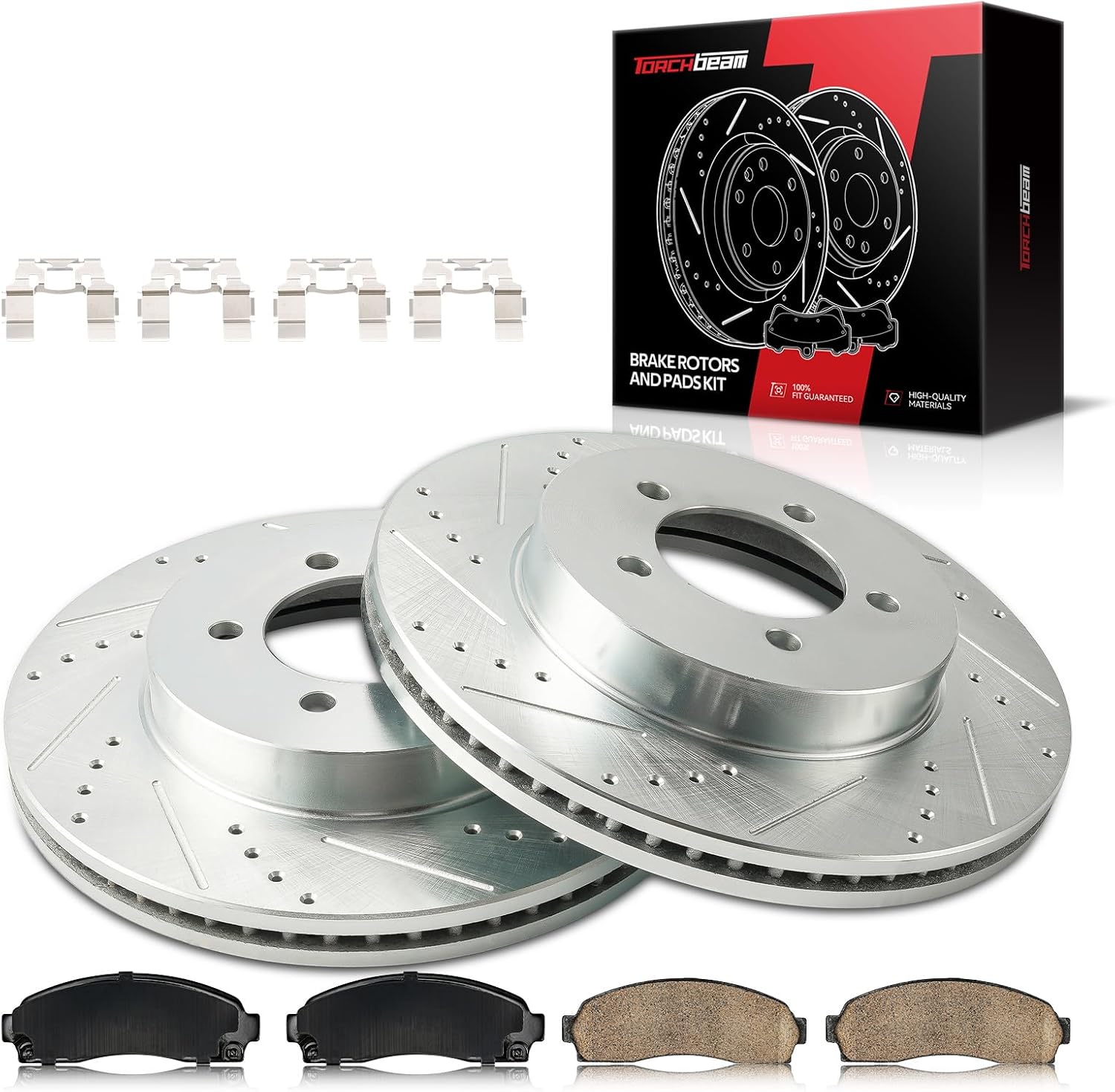 Torchbeam Front Brake Kit, 12.01" Drilled and Slotted Brake Rotors Ceramic Brake Pads Compatible for 2002-2005 Ford Explorer, 2002-2005 Mercury Mountaineer