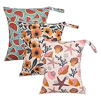 Vista 8 de ALVABABY 2 bolsas para pañales de tela, impermeables, reutilizables, con dos bolsillos con cremallera, viajes, playa, piscina, guardería, artículos