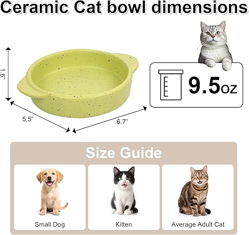 Miniatura 5 de Cuenco de cerámica para gatos con asa, patrón moteado poco profundo plato de comida para gatos anchos y húmedos, apto para lavavajillas y microondas