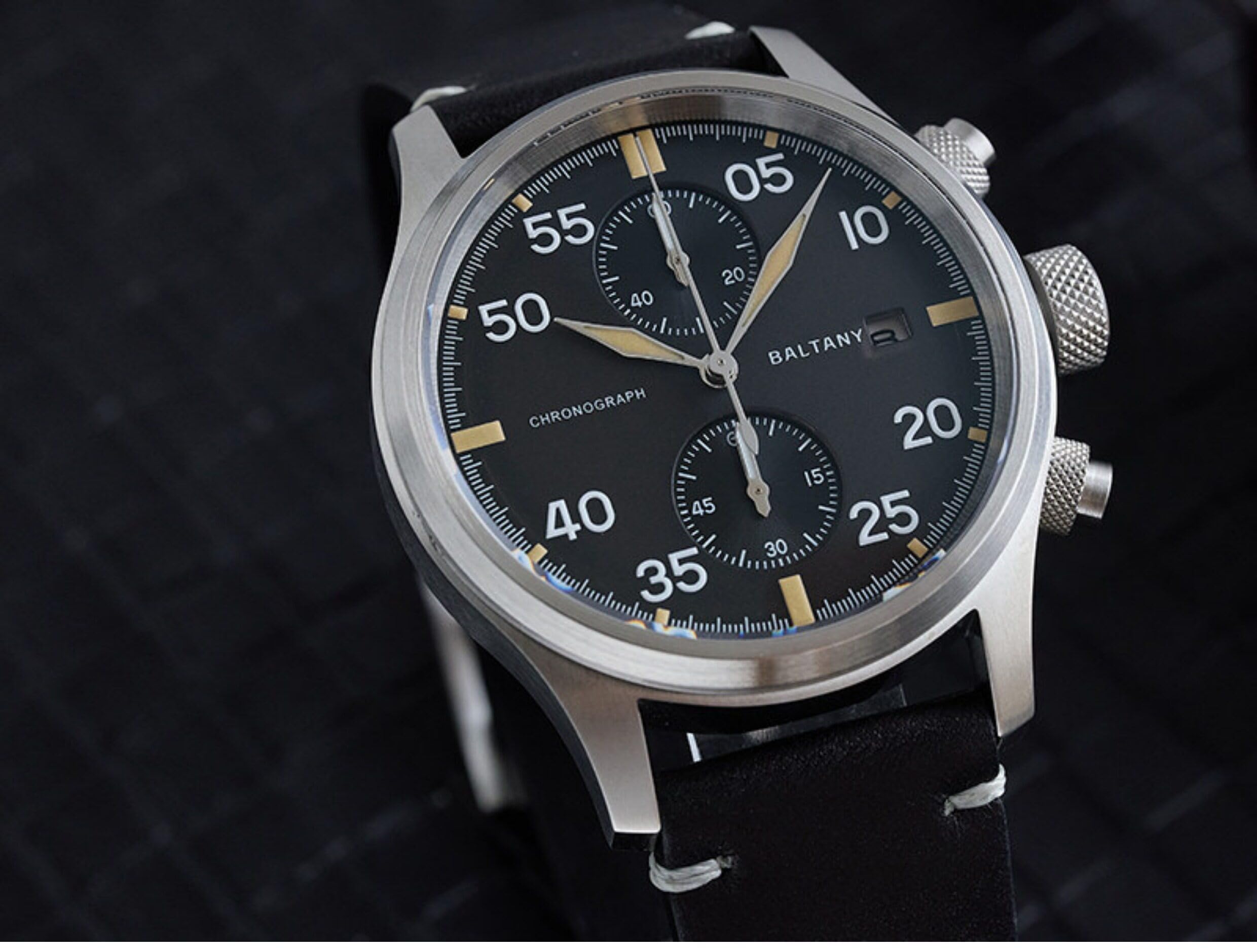 Baltany Orologio da polso militare in acciaio cronografo 39 mm VK64 Sub-diaL 101M impermeabile da uomo, RETRO