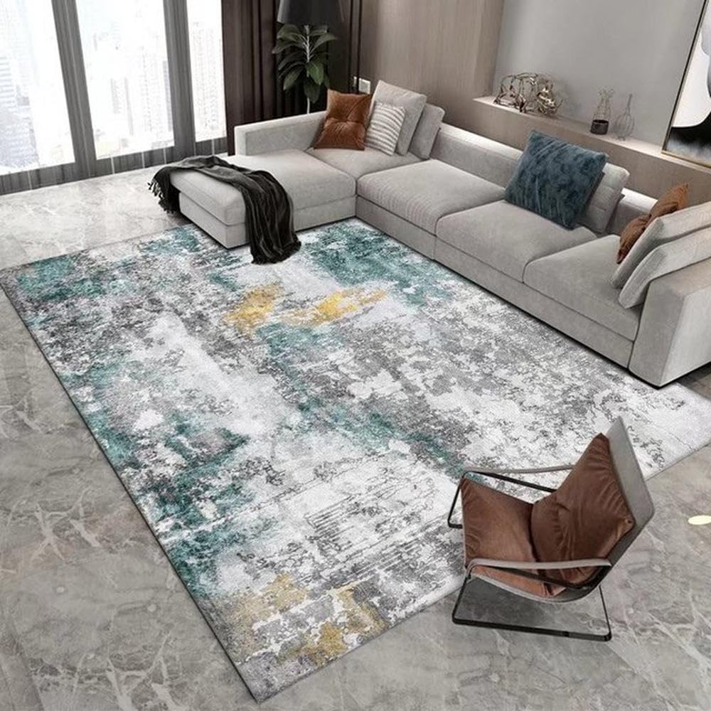 Tapis gris clair et vert moderne de grand format 160x200 cm pour salon et chambre