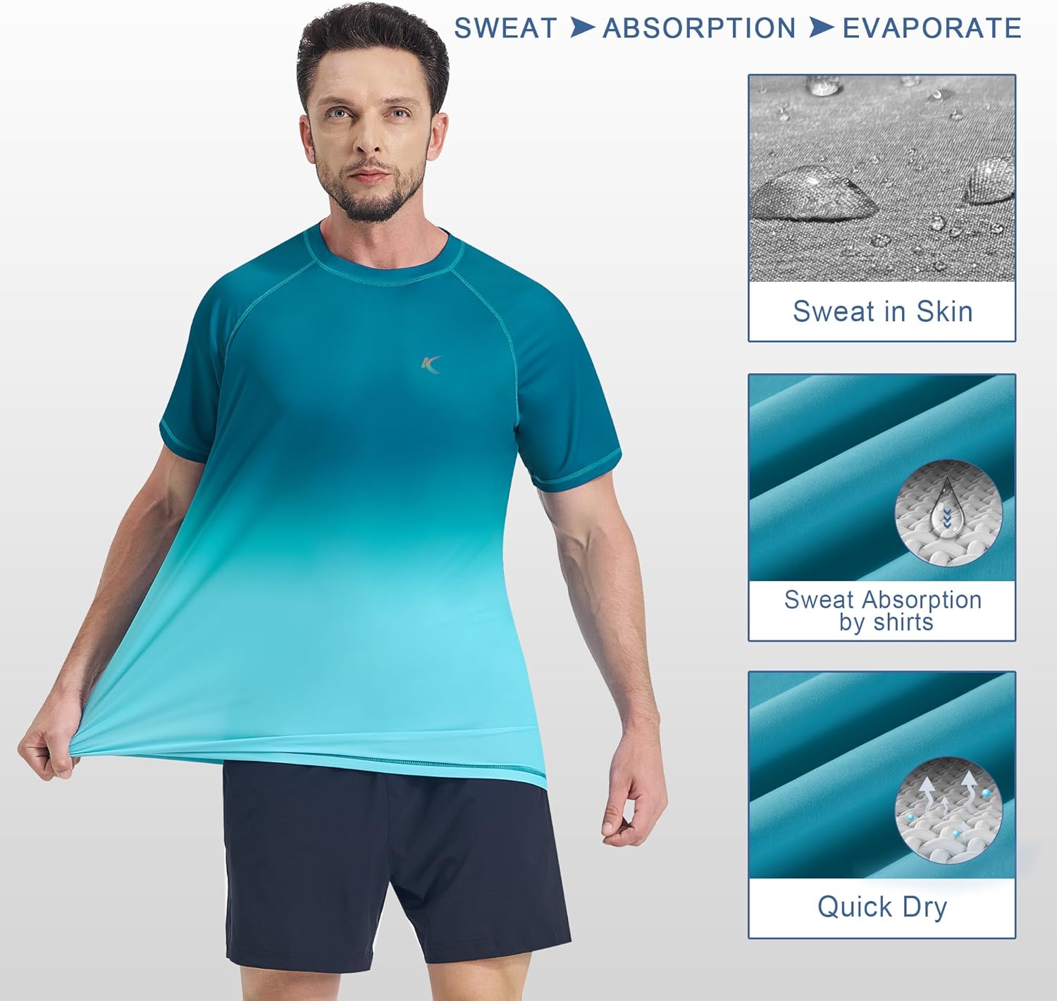 Mens Swim Shirts UPF 50+ Sun Protection Quick Dry SPF Rash Guard Outdoor Beach Fishing T Shirts - Image 4