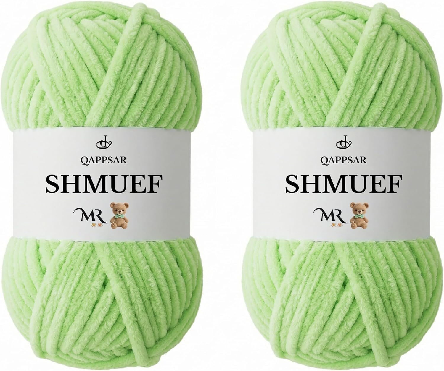 SHMUEF Chenille Yarn 2-Pack – Ultra Soft Velvet Yarn, Super Bulky Weight (5–6 mm), Yarn for Crochet, Amigurumi & Baby Blankets (Bright Lime Green)