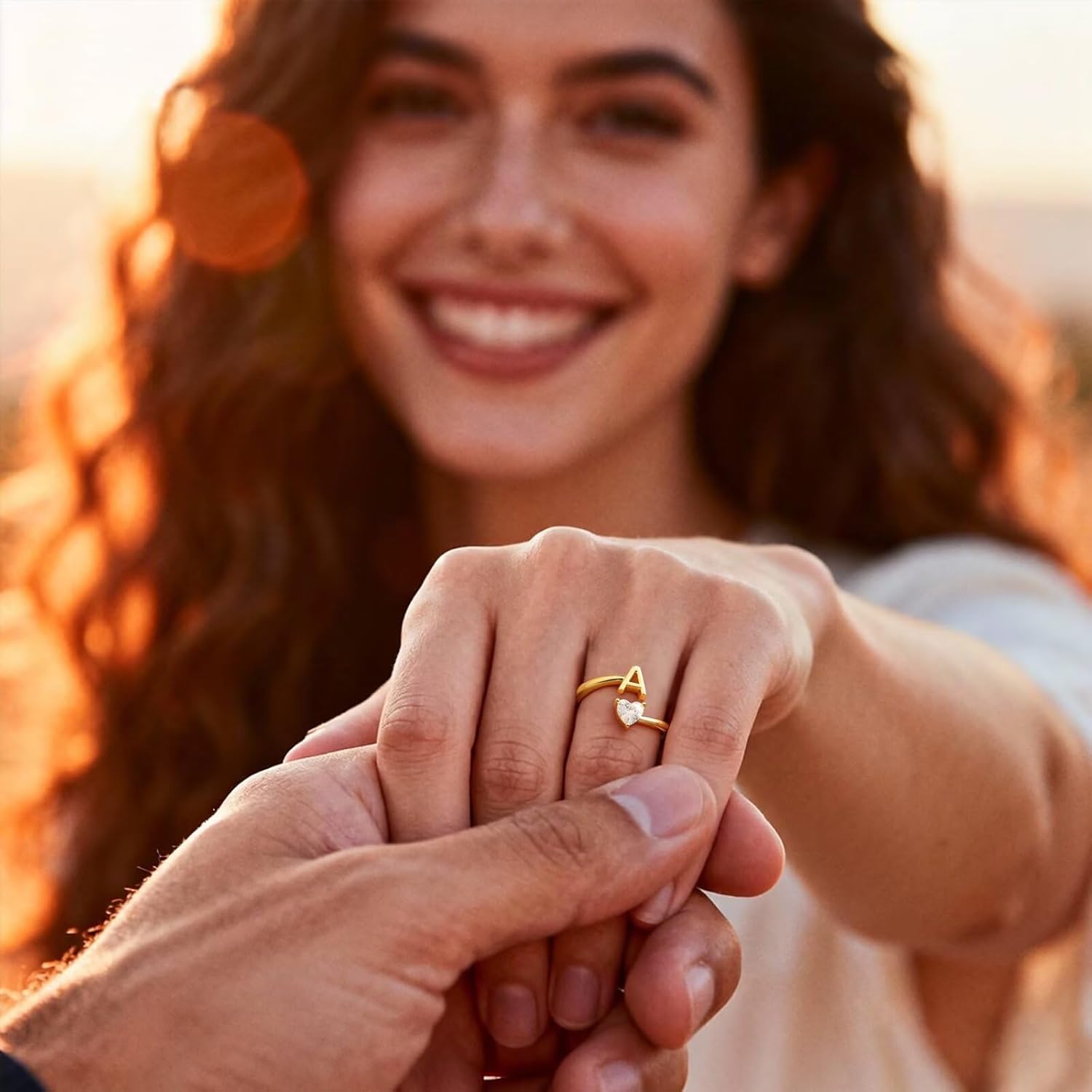 M MOOHAM Initial Ring for Women Girls - Adjustable Rings Dainty 14K-Gold-Plated Rings for Women Initial Love Heart Ring Jewelry Personalized Birthday Gifts for Mom Wife Girlfriend Teen Girls - Image 5