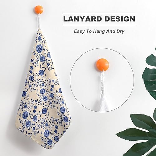 Miniatura 5 de Decorative Hand Towels for Bathroom - Retro Blue Flowers (A) Print Soft Absorbent Small Bath Hand Towels for Kitchen, Farmhouse, Spa, Hotel, Guest