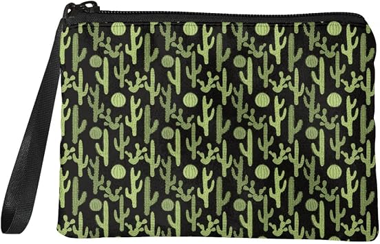 Small Coin Purse Change Wallet for Girls Women, Lightweight Canvas Coin Wallet with Zipper, Cactus Sunflower Print