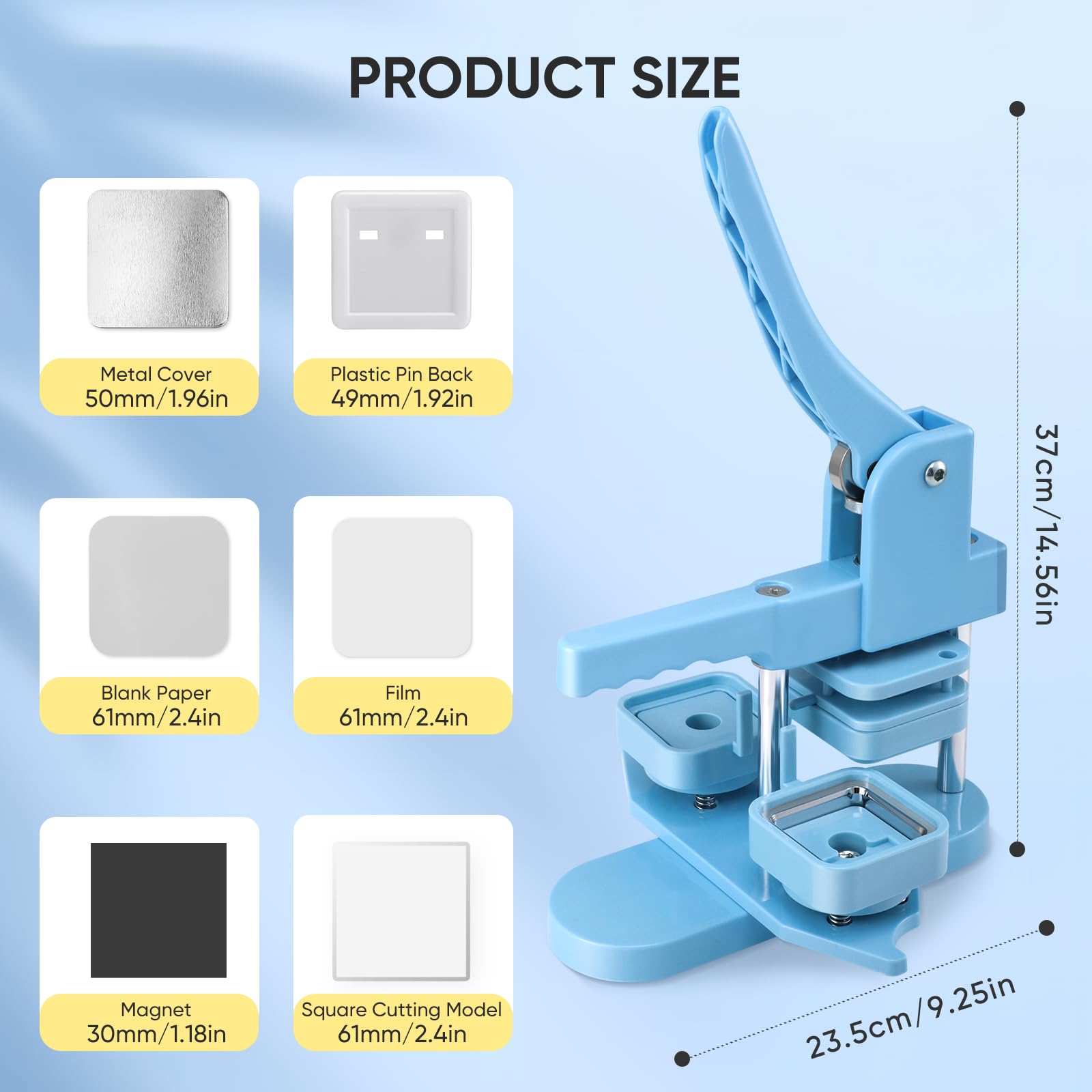 KEYSAFER Kit quadrato magnetico button maker macchina badge maker 50 mm x 50 mm con 100 set di bottoni magnetici quadrati fai da te Square Photo Badge Button Press Machine Pin Badge Maker