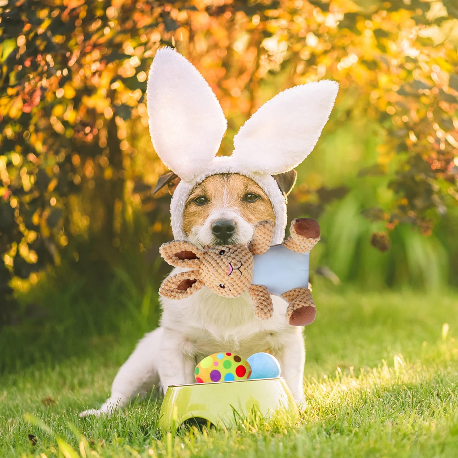 YUEPET Easter Bunny Dog Toys, Squeaky Dog Chew Toys for Cleaning Teeth, Stuffed Easter Egg Toy for Puppies Small Medium Dogs(Yellow)