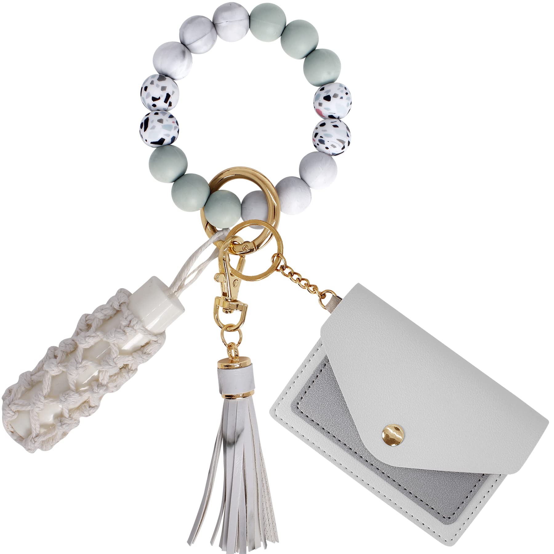 BIHRTC Silicone Key Ring Bracelets Wristlet Keychain Wallet with Net Chapstick Holder for Women