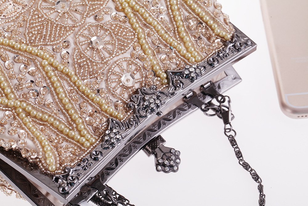 Handtasche 20er Jahre Stil Damen Vintage Perlen Abendtasche Clutch Handtasche Schultertasche Elegant Umhängetasche Hand-Tasche Geldbeutel für Hochzeit Braut Abschlussball Party