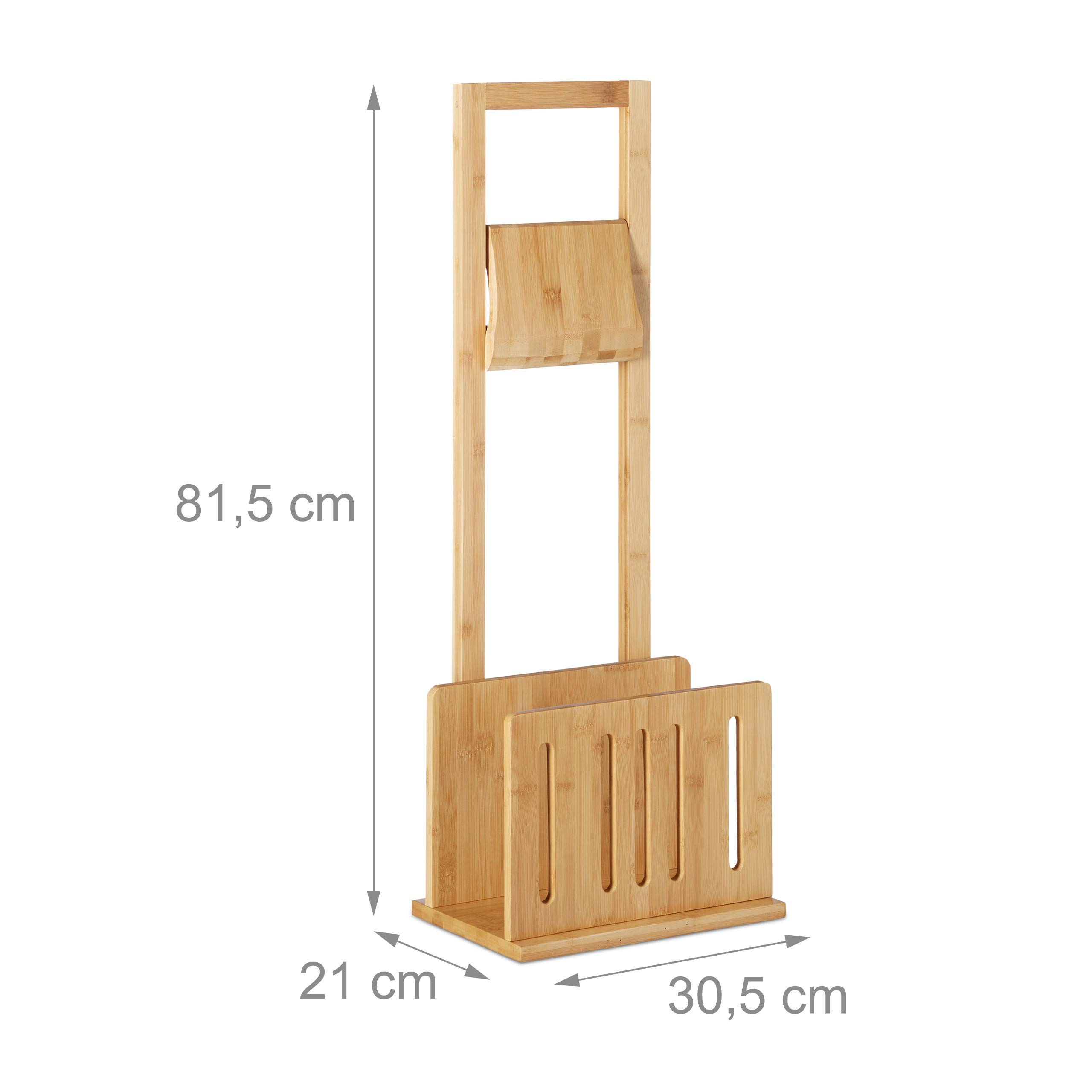 Relaxdays Porta Carta Igienica con Portariviste, bambù, Piantana da Bagno Ripiano per Riviste, 81,5x30,5x21 cm, Naturale
