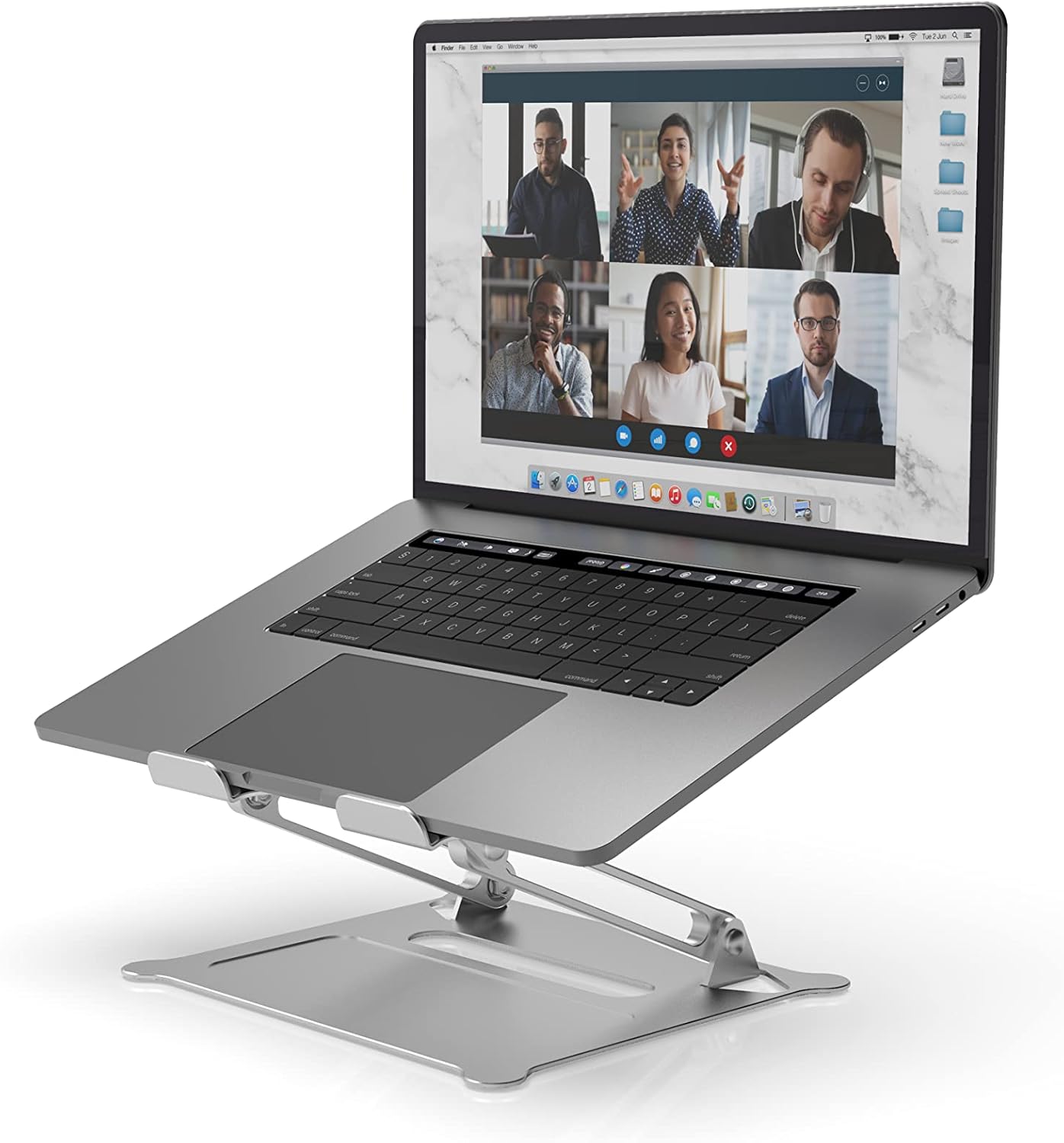 Laptop placed on the SOAR stand, showing the ergonomic angle and screen height