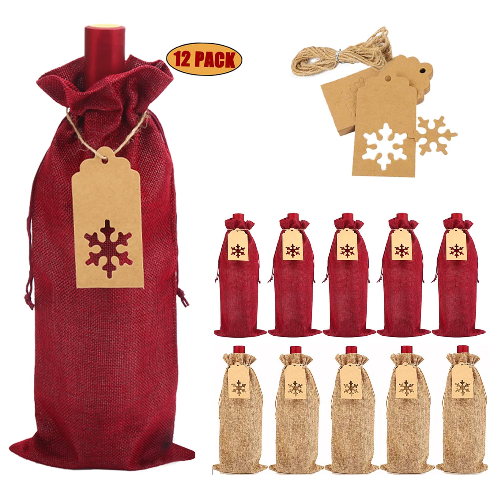 12Pcs Burlap Wine Bags Wine Gift Bags for Christmas
