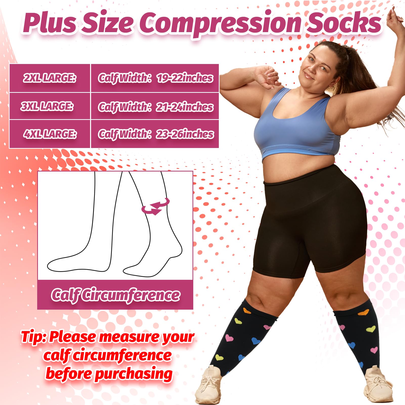 Radsocken 4 works of Compression Socks for Women 2XL Plus Size Wide Calf Compression Socks for Flying Pregnancy - Image 2