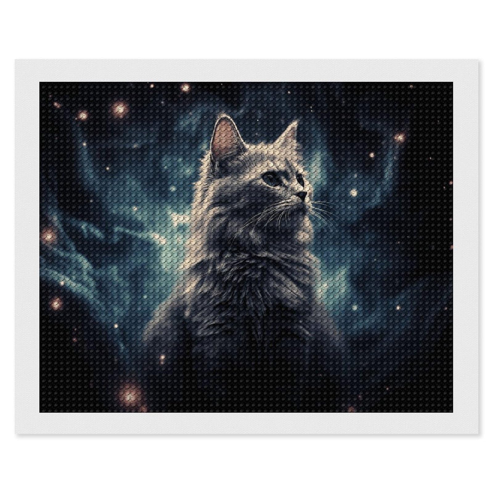 NONHAI Diamond Painting Kits for Adults - DIY Diamond Art Kits for Beginners - Full 5D Paint Drill Diamond Dots Paintings- A Cat in A Nebula Diamonds Pictures Gem Art and Craft Wall Decor 16"x20"