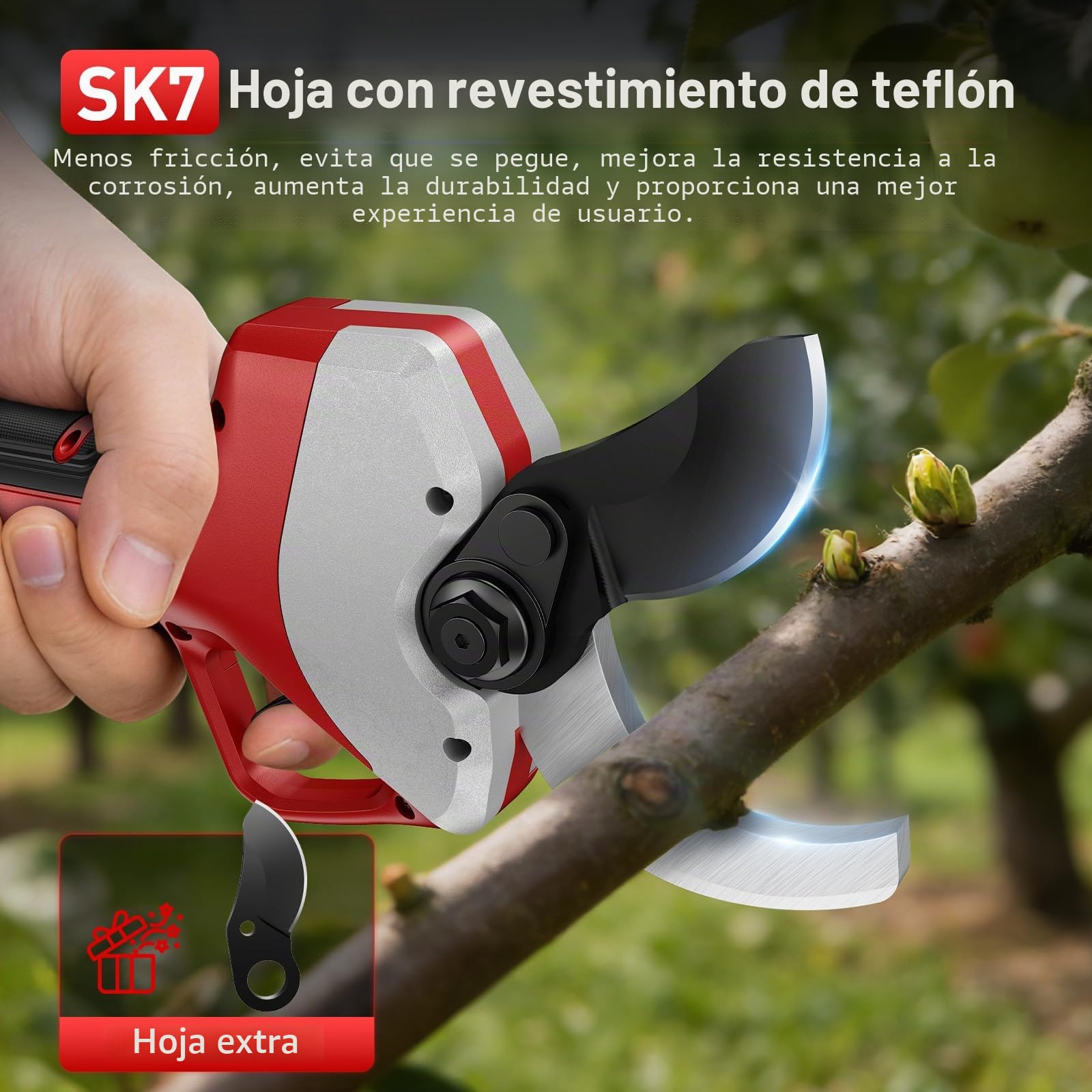 Tijeras de podar eléctricas, apertura de hoja de 75 mm, capacidad de corte de 50-60 mm, potencia de 1200 W, ajuste de doble velocidad, pantalla LCD, batería de 21 V 4000 mAh, cuchillas afiladas SK7