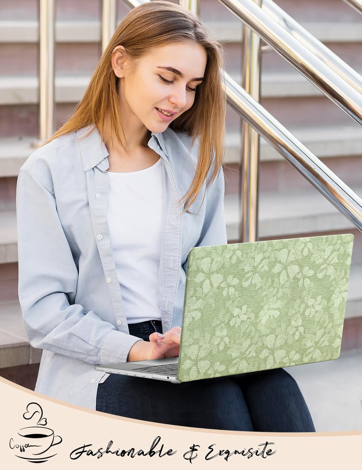 Seorsok Compatible with MacBook Pro 13 inch Case M2 2023,2022,2021-2016 A2338 M1 A2251 A2289 A2159 A1989 A1708 A1706,Leaves Printed Leather Plastic Hard Shell Case with Keyboard Cover,Green