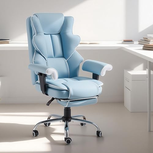 Miniatura 2 de HOMREST Silla Ejecutiva de Masaje de 6 Puntos, Silla de Oficina con Calor, Sillas Ergonómicas de Escritorio para Oficina en Casa con Reposapiés azul