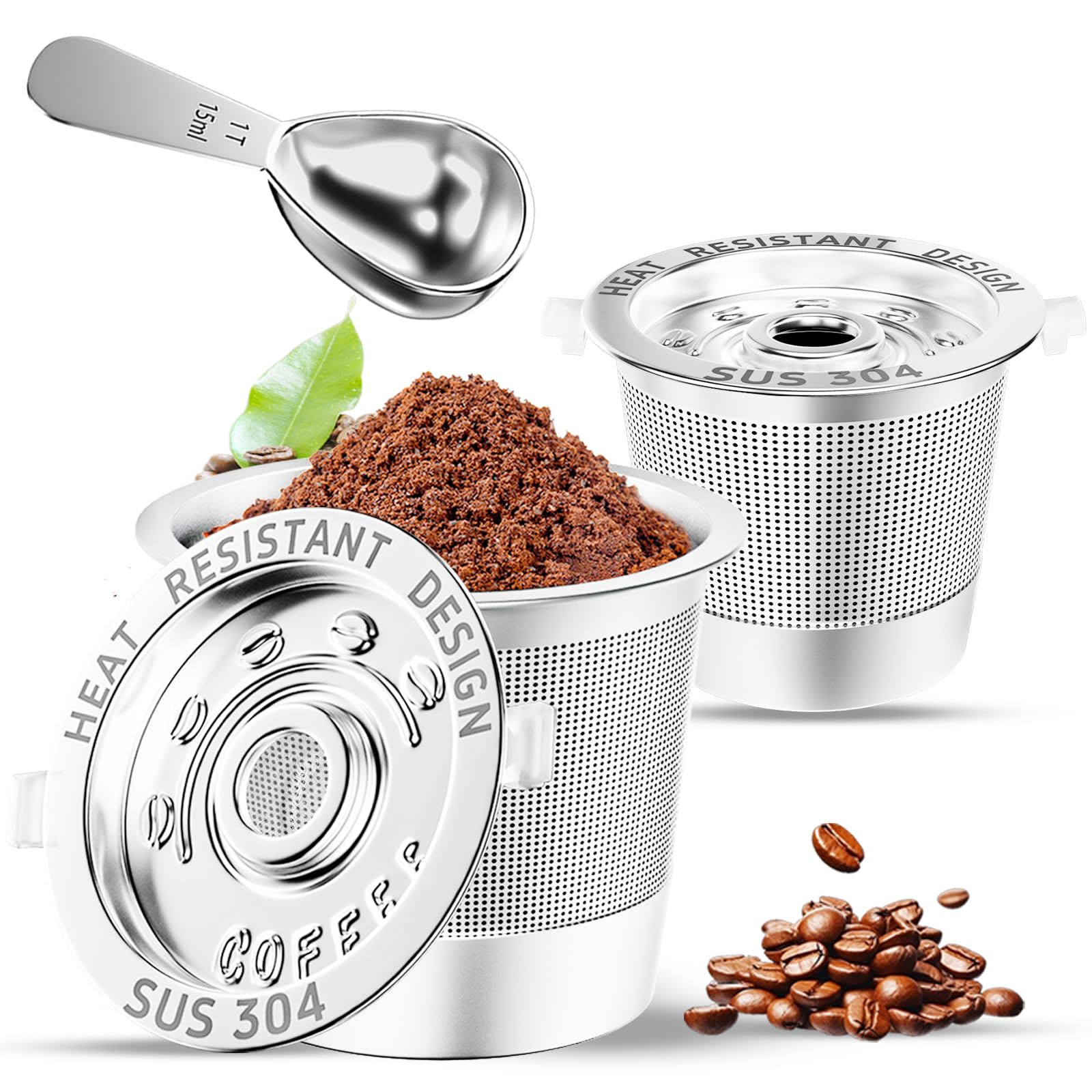 Photo 1 of 2 Pack Reusable K Cups Coffee Pods for Keurig Single Hole Machine: All Stainless Steel Refillable K Cups - Reusable Coffee Filters for Keurig, SUS 304?, BPA-Free, Heat Resistant Handles, Scoop
