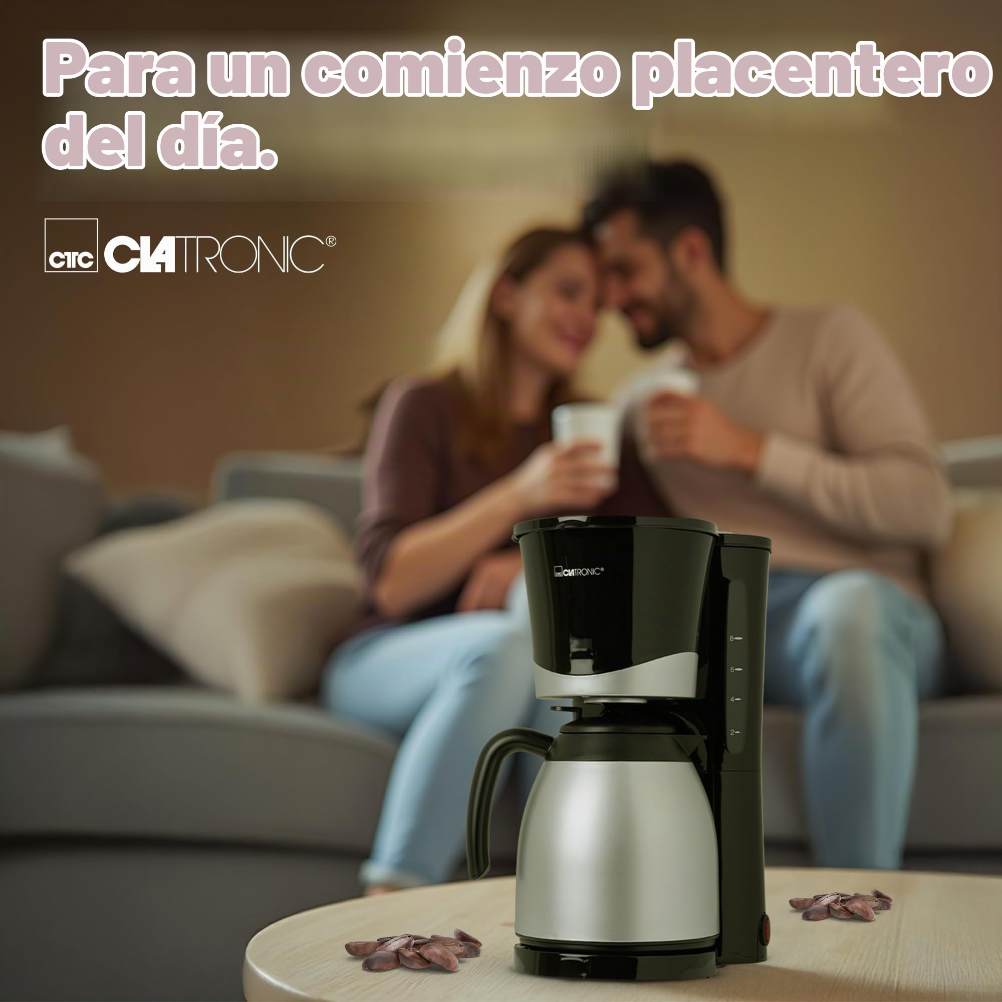 Clatronic Cafetera para 8-10 tazas de café de filtro, con jarra térmica, sistema antigoteo y desconexión automática, filtro extraíble, indicador de nivel de agua aproximativo 1 litro, KA 3327 negro