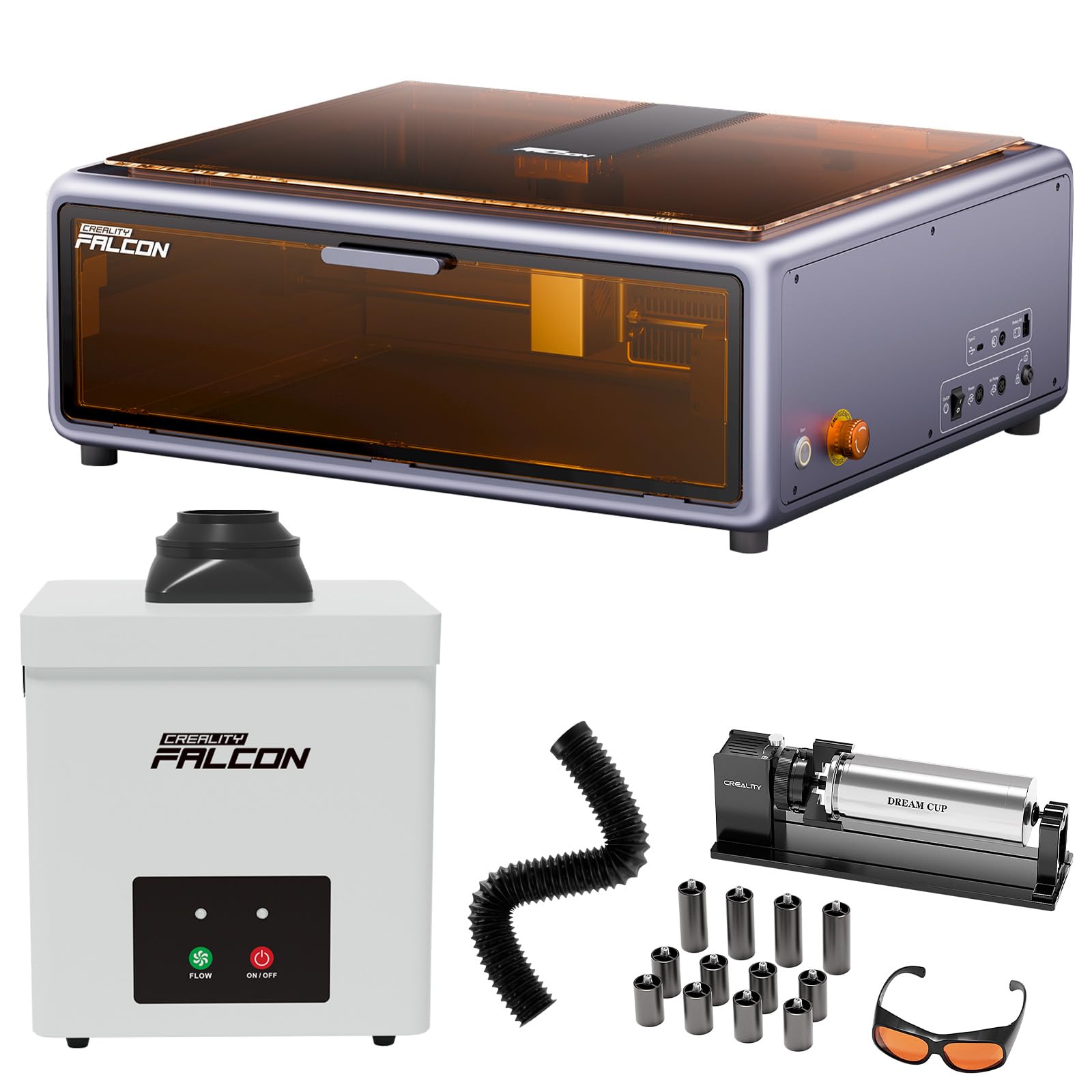 Creality Falcon A1 - Máquina de grabado láser de 10 W, con limpiador de humo YW45, rodillo giratorio láser, cortador láser incluido con asistencia de aire, posicionamiento de cámara HD, para madera