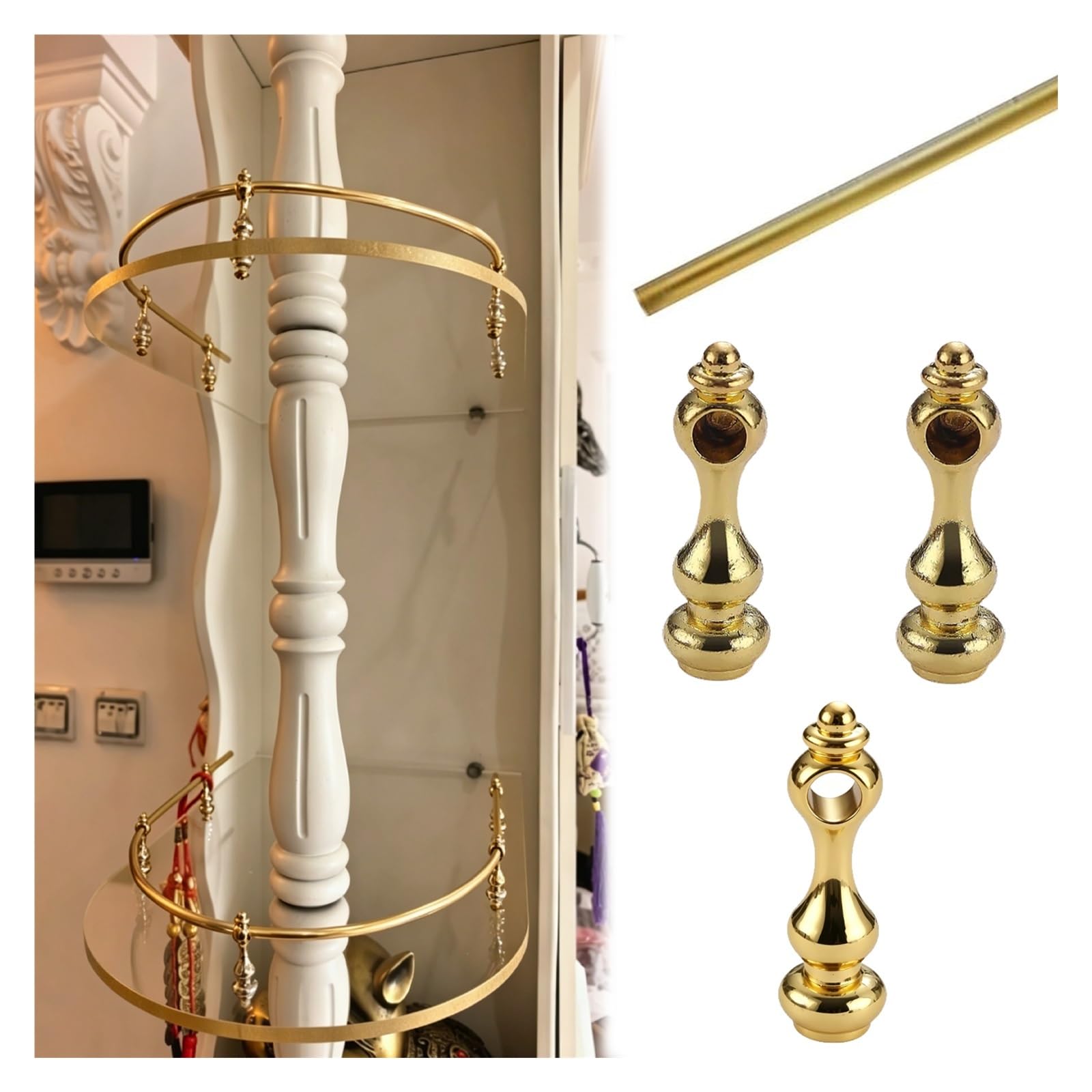 MZZKFC Bendable Cabinet Shelf Railing Aluminum Alloy，DIY Shelf Retainer Bar Mounts to Wood Boards Cabinetry，Gold Sliver Black Curved Shelf Fence for Bathroom(Gold,20in/51cm)