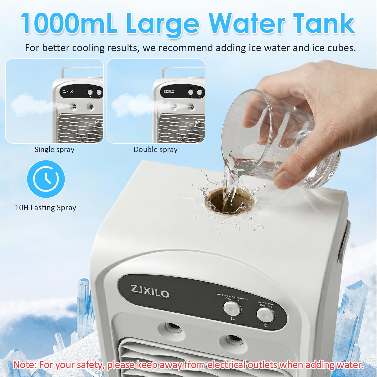Mobile Klimaanlage Luftkühler, Mini Klimaanlage, Mobile Klimagerät, Klimaanlage Mobil, 1000ml Wassertank 7 Farben Licht, mit Sprühfunktion, Griff, Leise, für Schlafzimmer Büro
