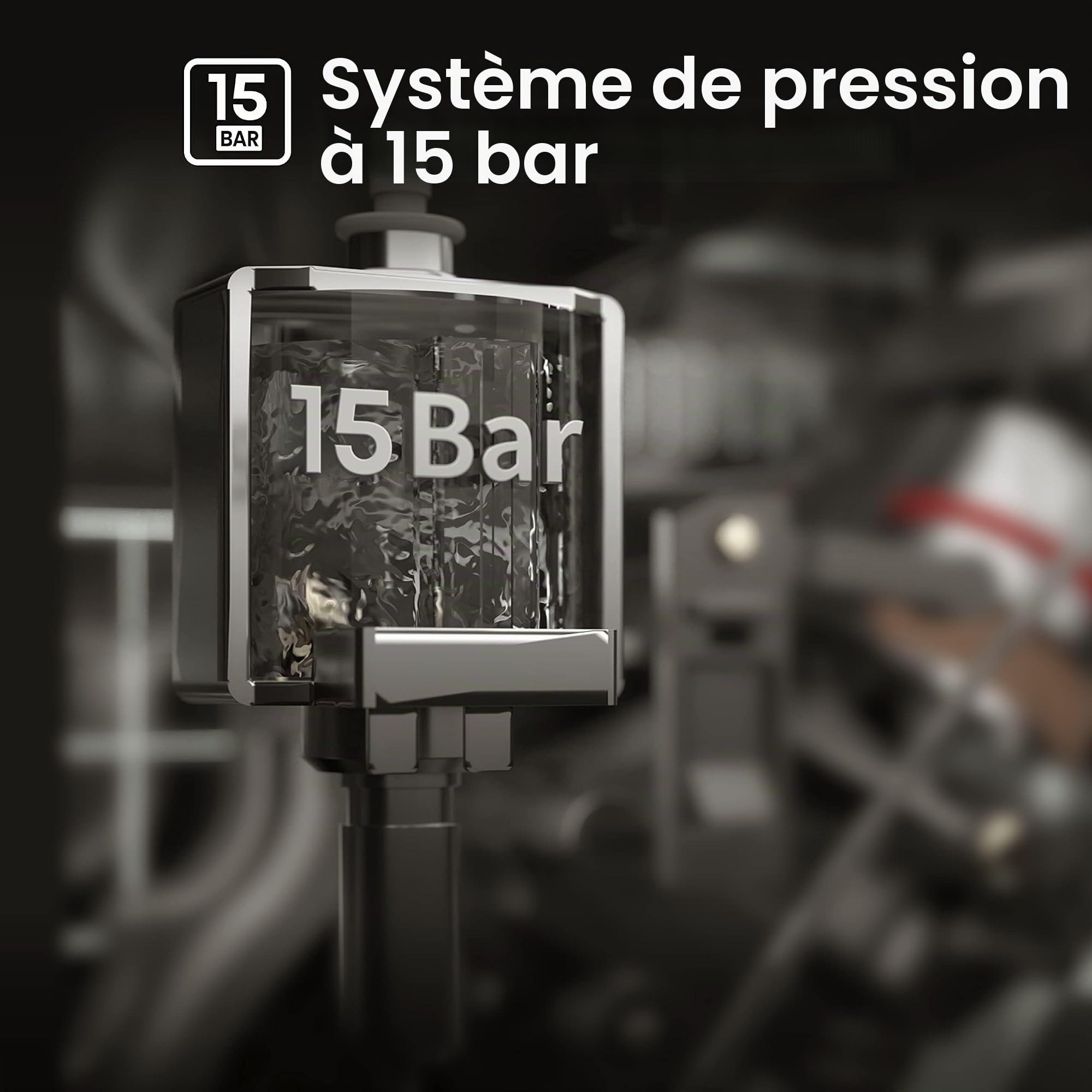 Hisense, HESCM15DBK, Machine à expresso manuelle, moulue et compatible avec dosettes ESE 44 mm, Mousseur à lait automatique et manuel, pression 15 bar, écran tactile, 1100W, Silver, 27,4 x 30 x 27,2