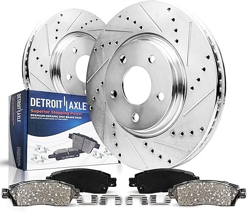 Detroit Axle - Kit de freno trasero para Chrysler 300 Dodge Challenger Charger Magnum Rotores de freno perforados y ranurados y pastillas de freno