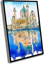 Women Bedroom Decor,Blue Office Decor,Vienna Austria Print,Wall Art Europe Watercolor Painting Wien Cityscape Wall Art St. Charles'S Church,12x16 Inch Framed Wall Art