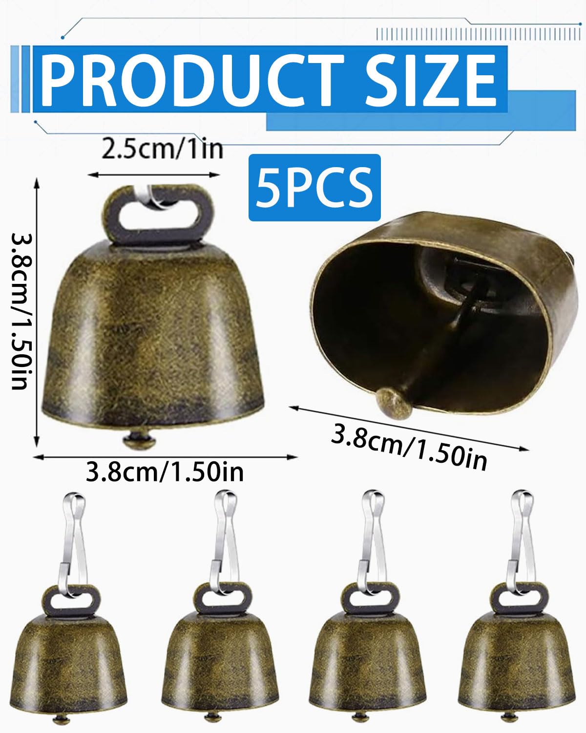 BARRU 5 pcs campane in rame per cani e gatti, per animali domestici, mucca, cavallo, pecora, pascolo, piccole campane in ottone, campane anti-smarrimento, campane per animali - bronzo