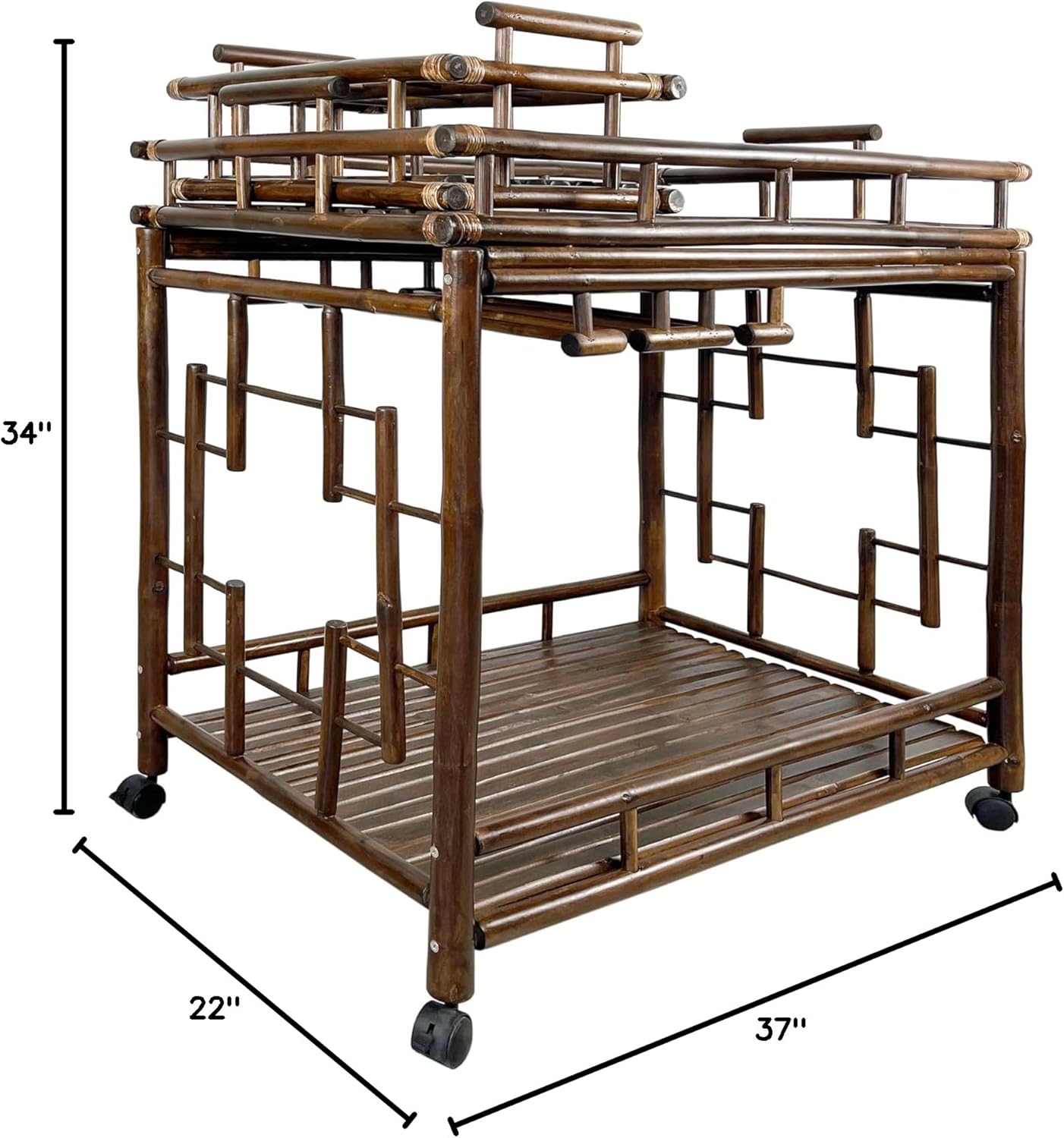 Statra Wheeled Serving Cart Wine Rack Rolling Island Trolley Catering Buffet Utility Kitchen Bottle Holder Bamboo 2-Tier, Espresso