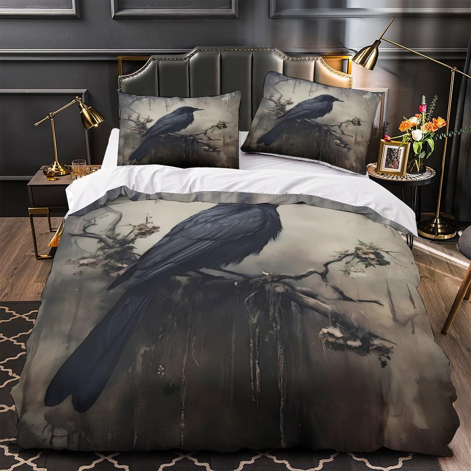 Housse de couette cheval noir imprimé 3D avec fermeture éclair ultra douce