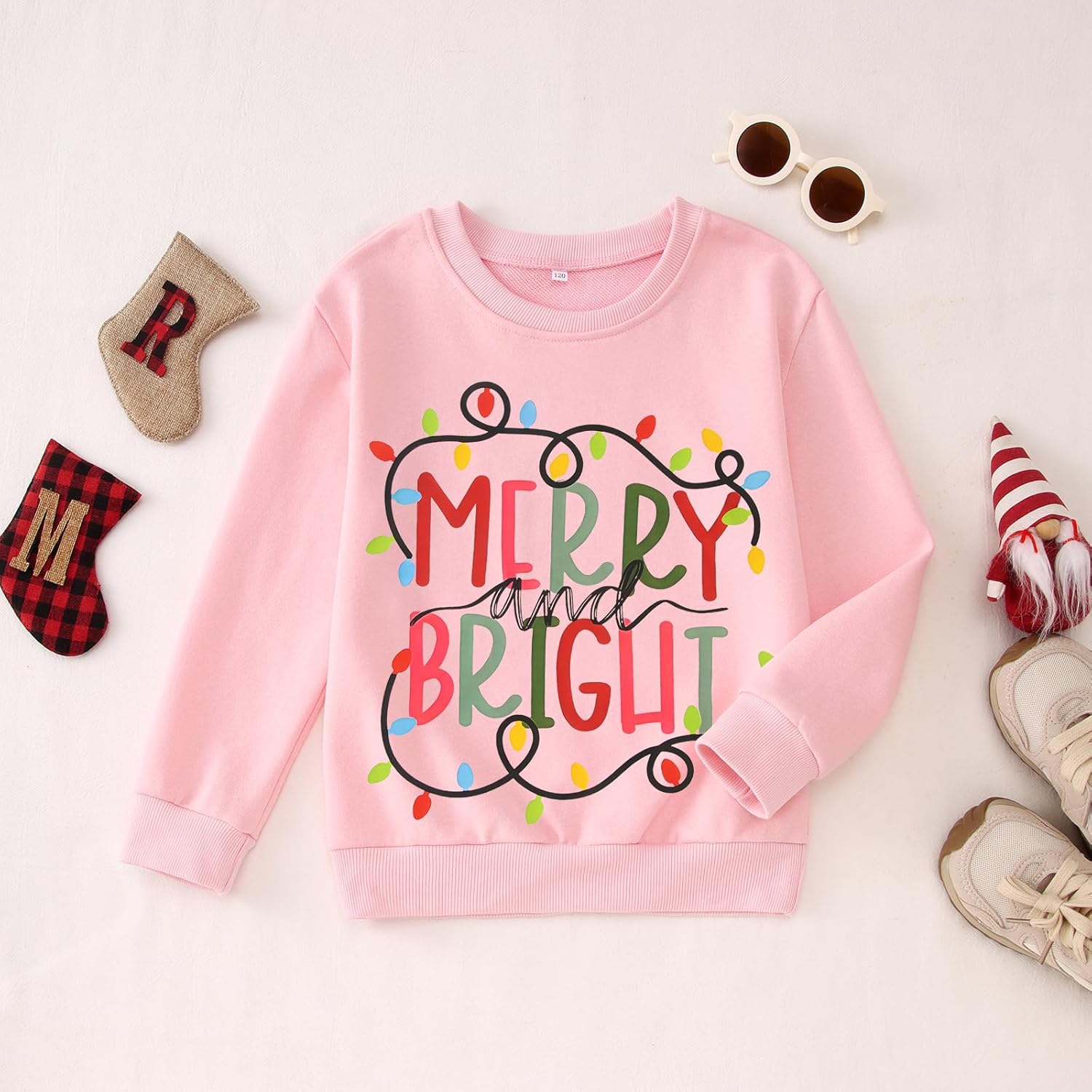 IZYJOY キッズ 女の子 男の子 陽気で明るいクリスマス スウェットシャツ 面白い クリスマス ライト プルオーバー クルーネッ