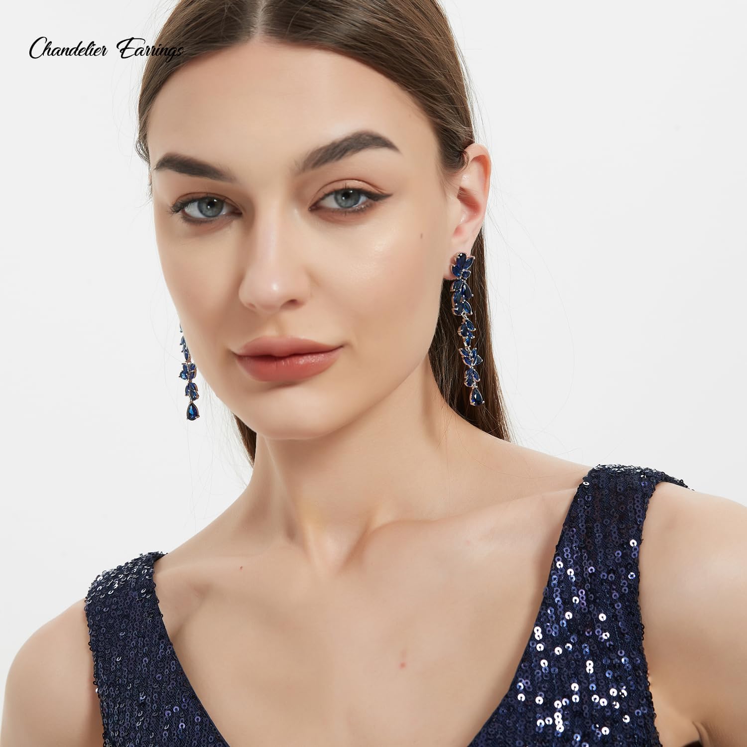 UDYLGOON Cubic Zirconia Chandelier Earrings for Women - Long Dangle Drop Earrings for Wedding Bridesmaid Prom Party