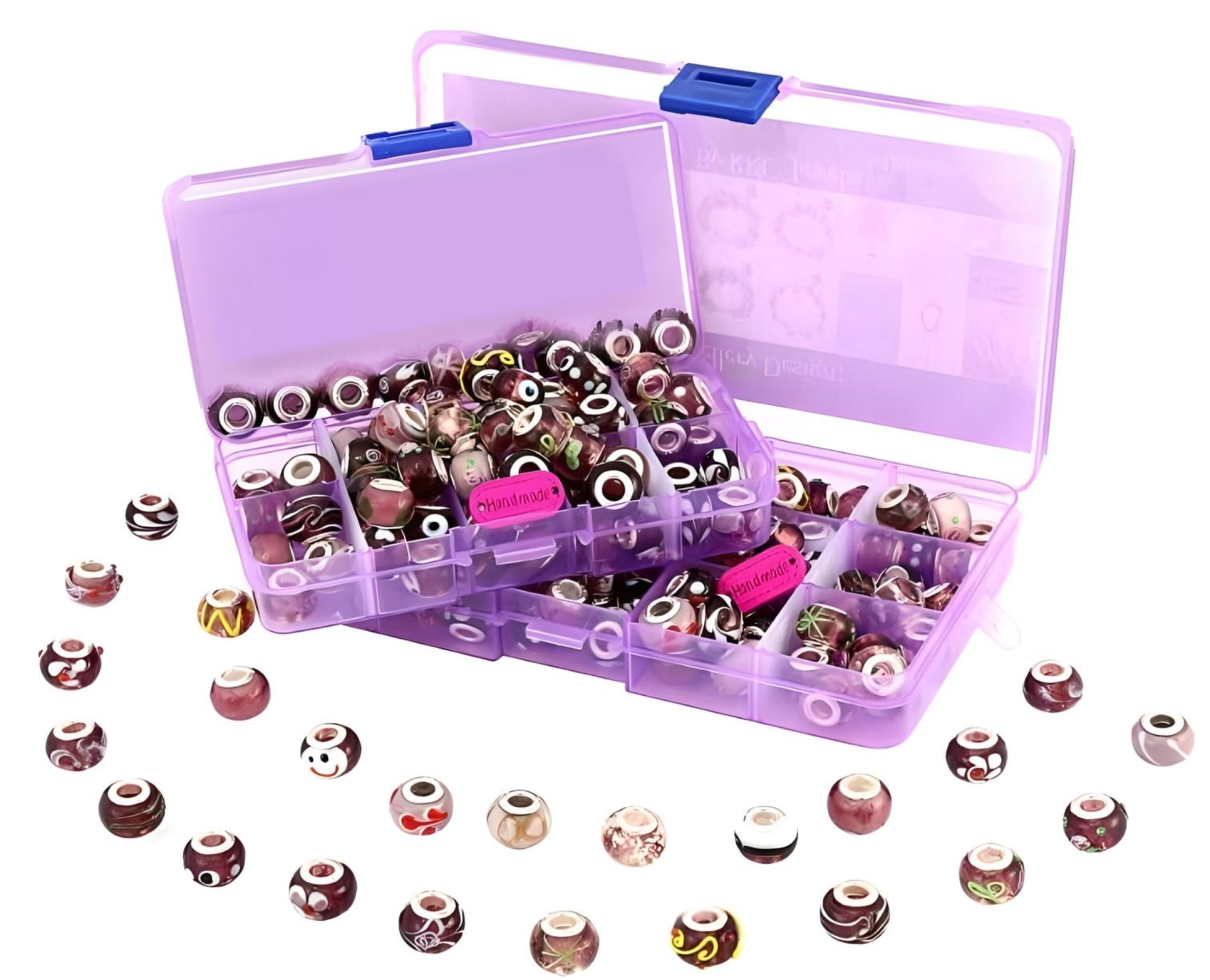 50Pc Purple Foil Murano Bracelet Charms - Amethyst Swirl Lampwork Beads with Luxury Storage Case - Anniversary Birthday Presents Women Teens Mum Best Friend