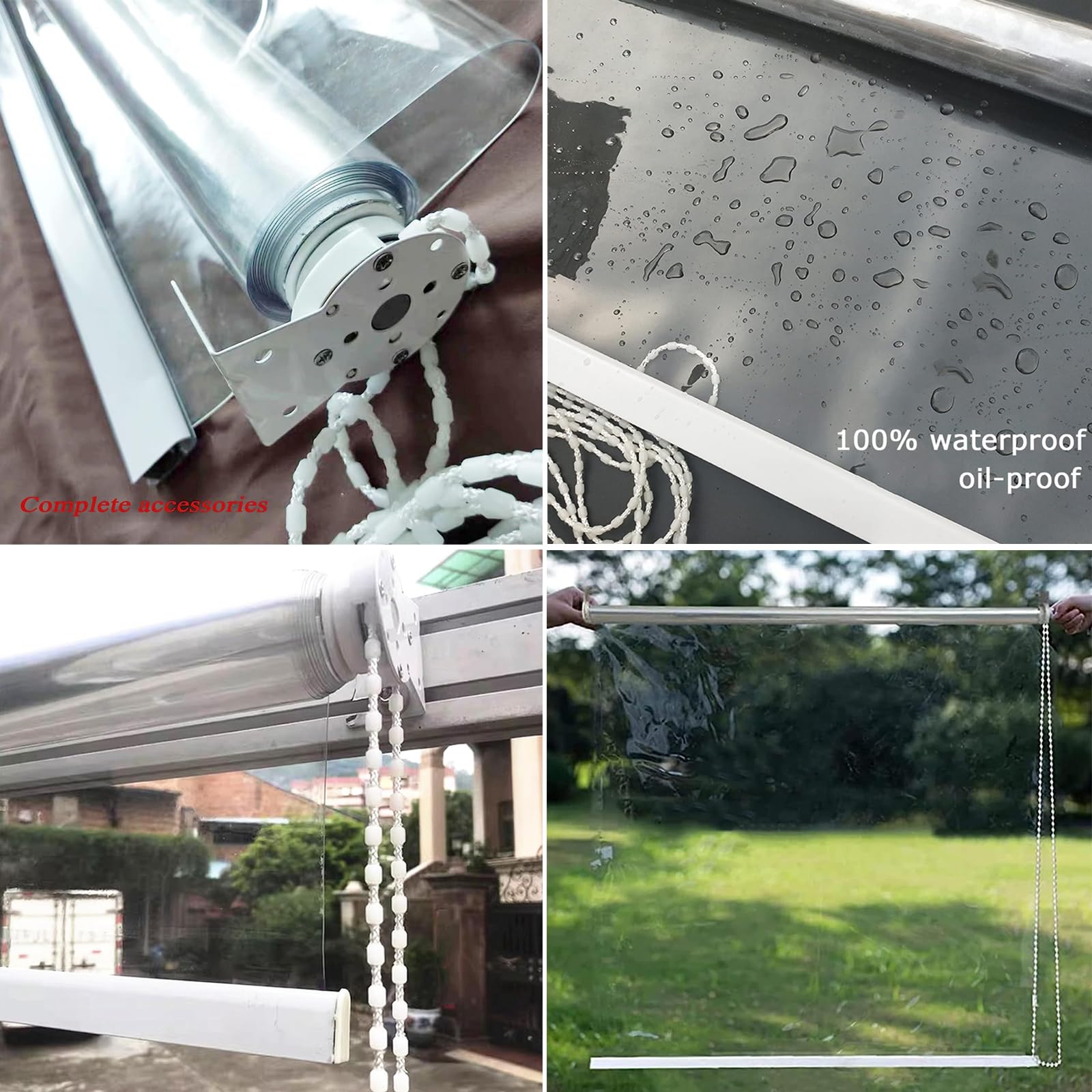 Estor enrollable impermeable de PVC enrollable con cadena lateral y protección contra el polvo para jardines, balcones y baños, tamaño 180 x 80 cm