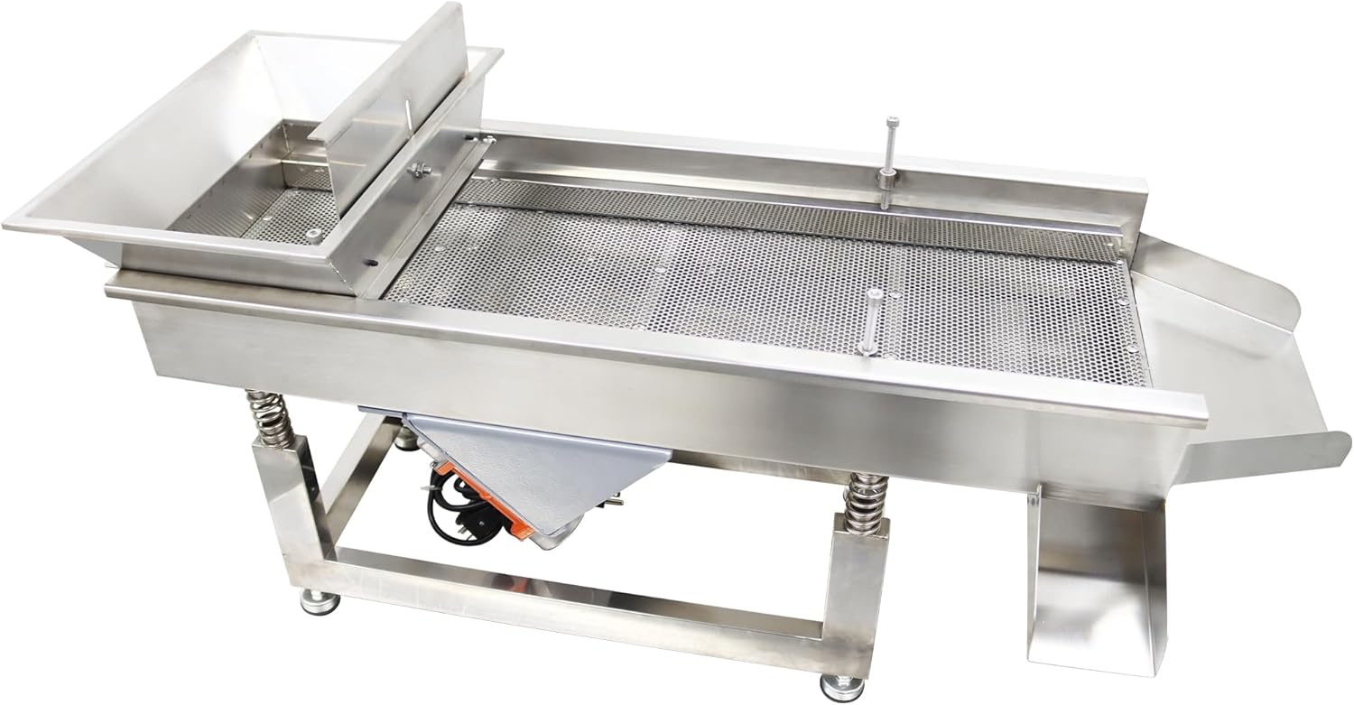 Straight Vibrating Sieve Shaker Linear Vibrating Sieve Machine Electric Linear Sifter 4mm ​Stainless Steel Screen Single Layer with Two 100W Motors, 110V (TB608 Series)