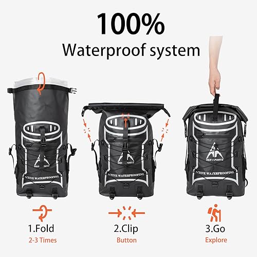 Miniatura 8 de Oak-Sports Dry Bag Mochila impermeable de 5L/10L/20L, bolsa de playa ligera con doble cierre de cremallera para natación, kayak, senderismo, Negro