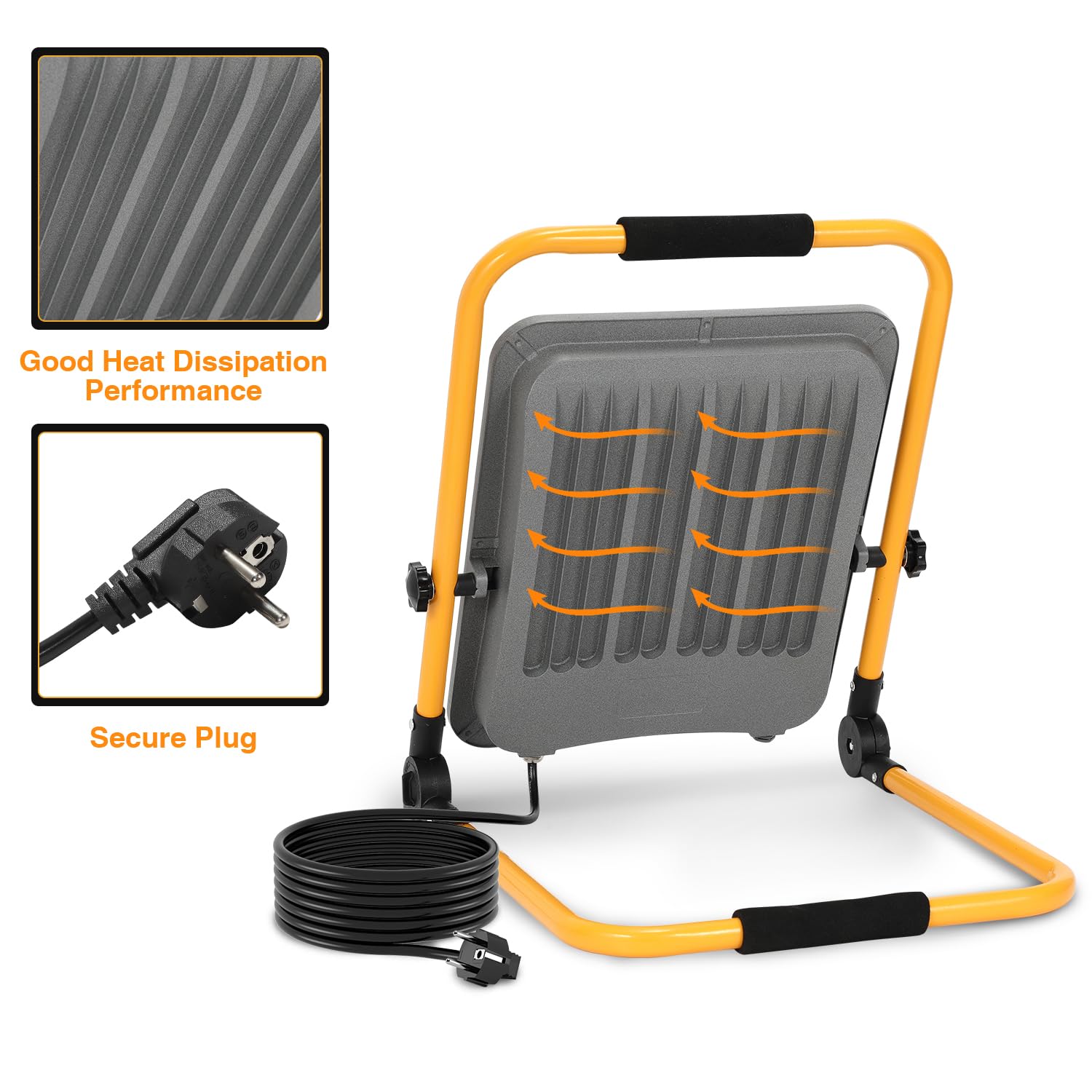 Fiqops 2x LED Baustrahler 200W 16000LM, Baustrahler LED mit stativ und 3m Kabel,LED Arbeitsleuchte mit Stecker,IP66 Wasserdichter Arbeitsscheinwerfer für Garage Werkstatt Baustelle,Kaltweiß