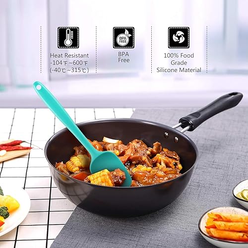 Miniatura 5 de Juego de 5 espátulas de silicona resistentes al calor, herramientas de cocción y mezcla, diseño sin costuras, antiadherente y fácil de limpiar, Aqua